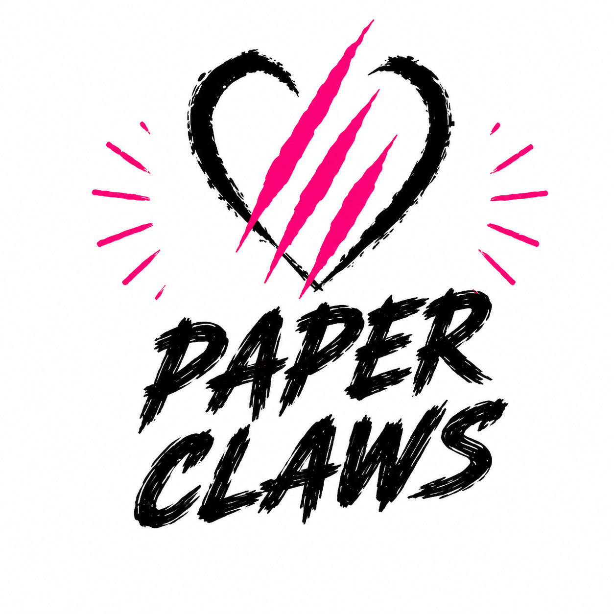Paper Claws logo: a black heart marked with bright pink claw scratches